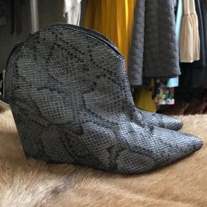 Grey snake print wedge bootie